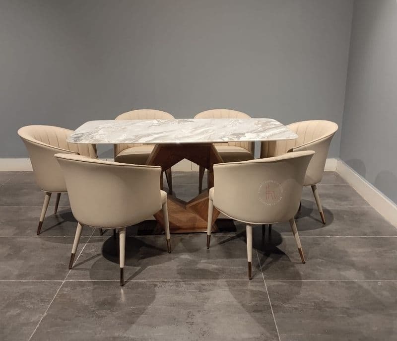 Image 2 for Dining table H-15+ 6 dining chair with marble top ZL002 (HYD OTD)