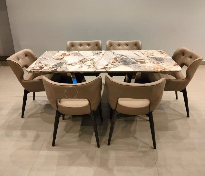 Image 2 for Dining F146/D-220 6+1 metal chairs base with marble top table (CP OTD)