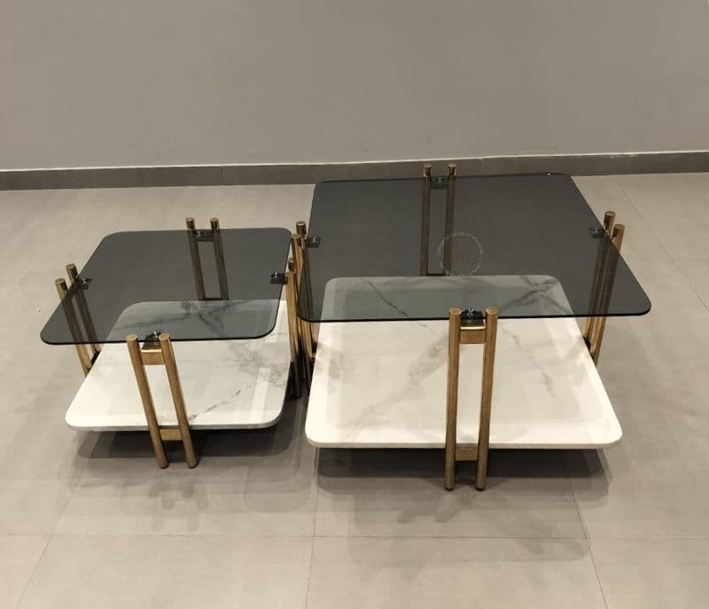 Image 6 for Centre Table - E-38 Glass & Marble Top, Metal Gold Base (CP OTD)