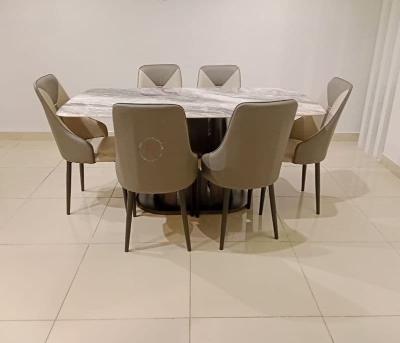 Image 2 for T03/BA03 Dining set 1+6 chairs with marble top table(BTM OTD)