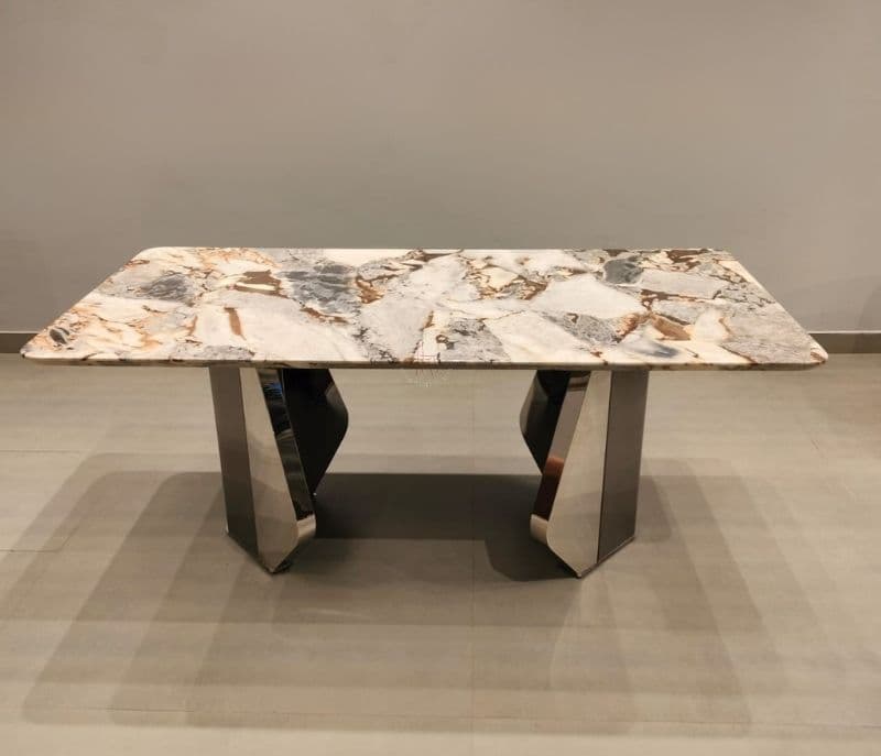 Image 9 for Dining F146/D-220 6+1 metal chairs base with marble top table (CP OTD)