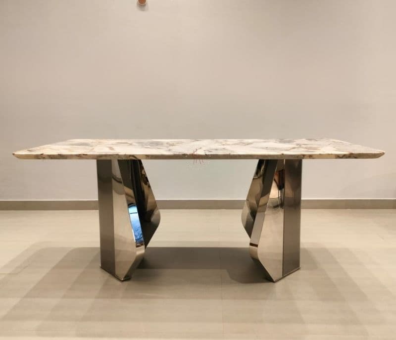 Image 8 for Dining F146/D-220 6+1 metal chairs base with marble top table (CP OTD)