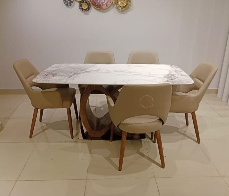 Image 2 for 673/B609 6 chairs with marble top (BTM OTD)