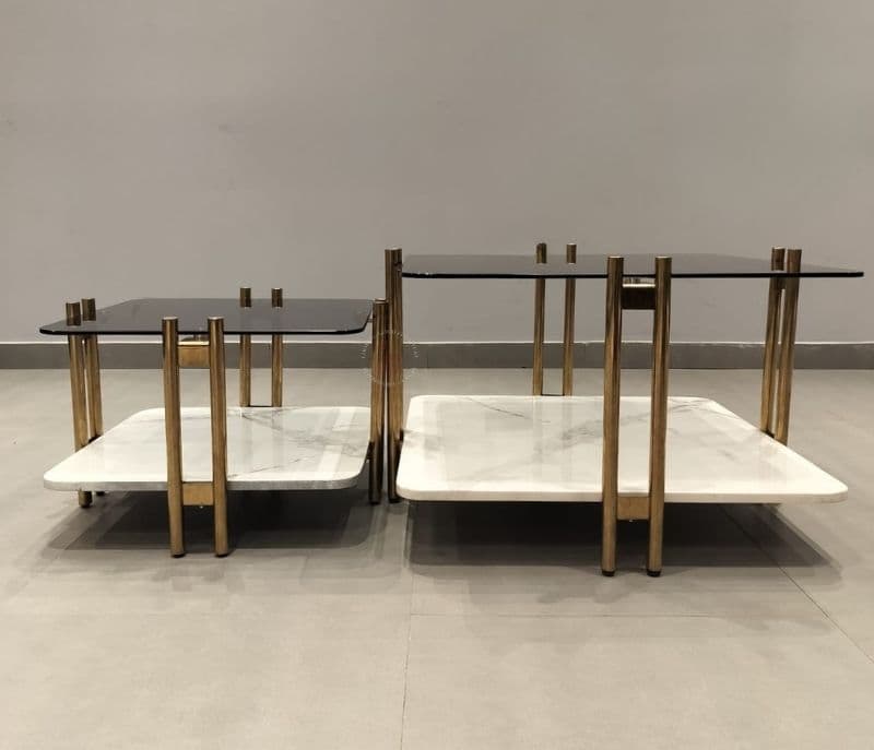 Image 3 for Centre Table - E-38 Glass & Marble Top, Metal Gold Base (CP OTD)