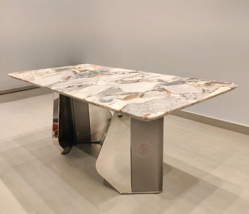 Image 13 for Dining F146/D-220 6+1 metal chairs base with marble top table (CP OTD)