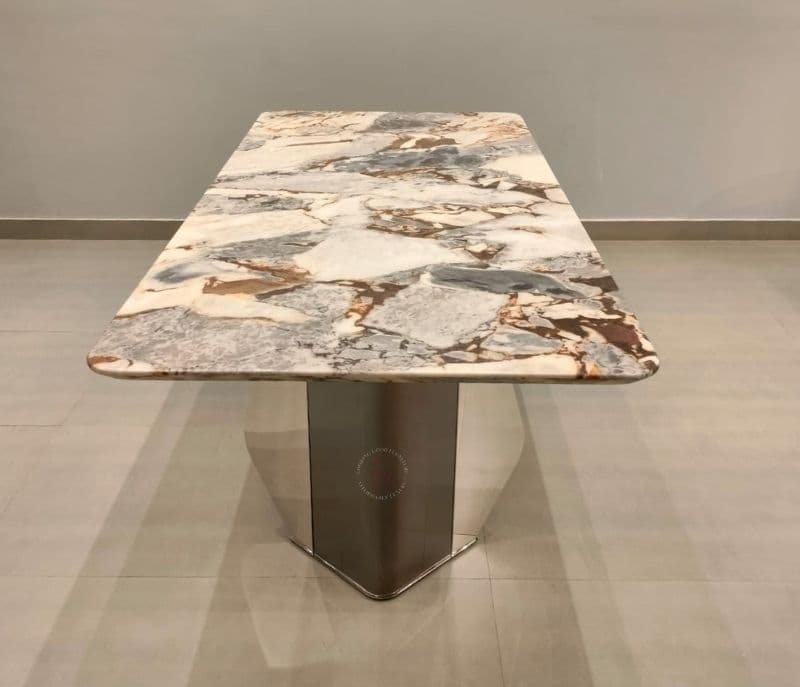 Image 12 for Dining F146/D-220 6+1 metal chairs base with marble top table (CP OTD)