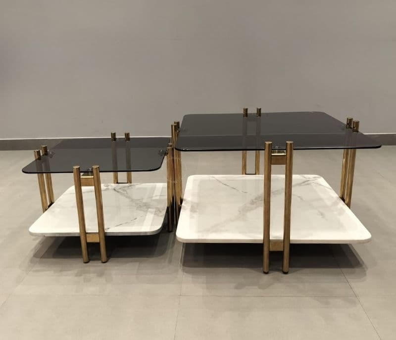 Image 4 for Centre Table - E-38 Glass & Marble Top, Metal Gold Base (CP OTD)