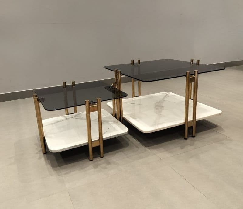 Image 2 for Centre Table - E-38 Glass & Marble Top, Metal Gold Base (CP OTD)