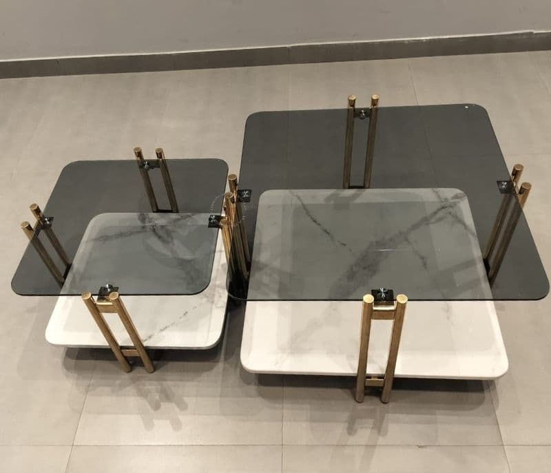 Image 5 for Centre Table - E-38 Glass & Marble Top, Metal Gold Base (CP OTD)