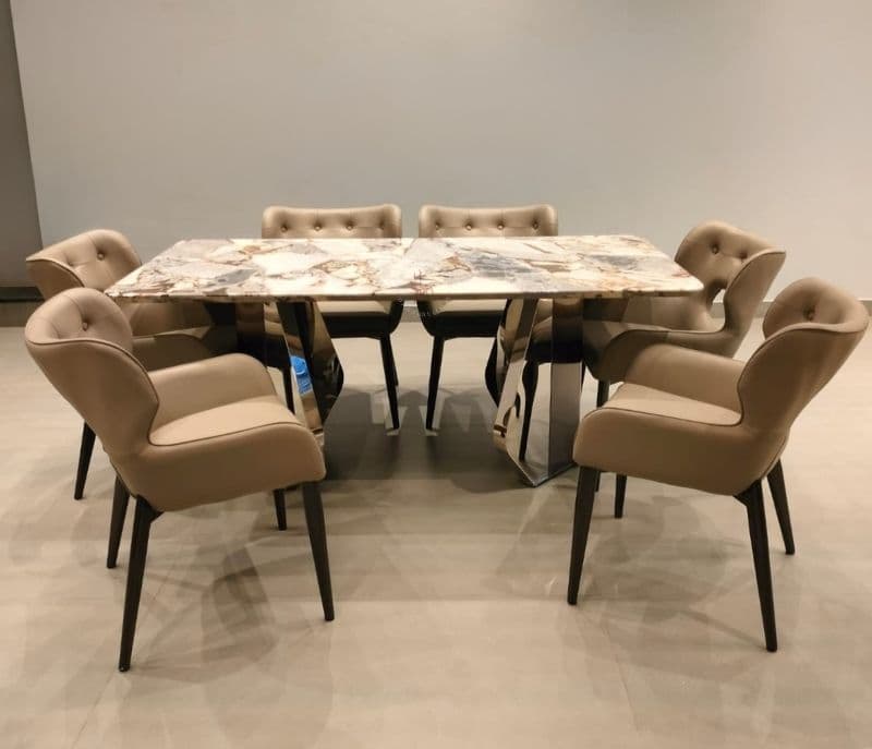 Image 3 for Dining F146/D-220 6+1 metal chairs base with marble top table (CP OTD)