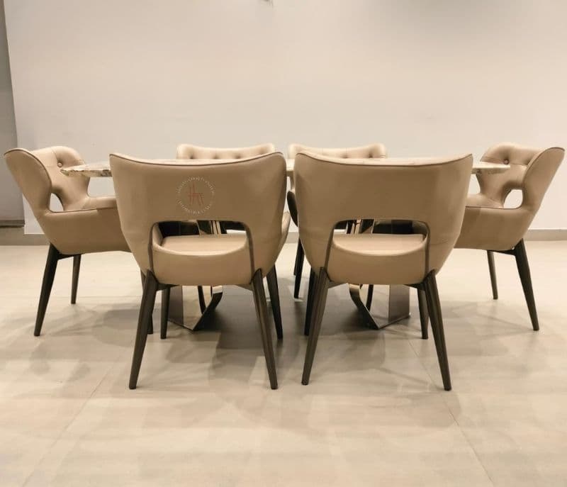 Image 4 for Dining F146/D-220 6+1 metal chairs base with marble top table (CP OTD)