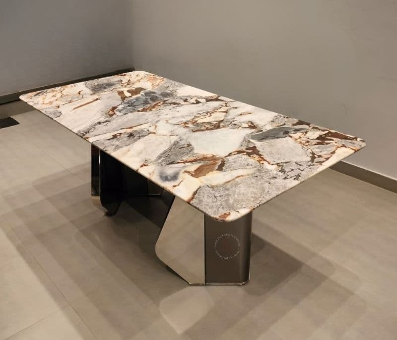 Image 11 for Dining F146/D-220 6+1 metal chairs base with marble top table (CP OTD)