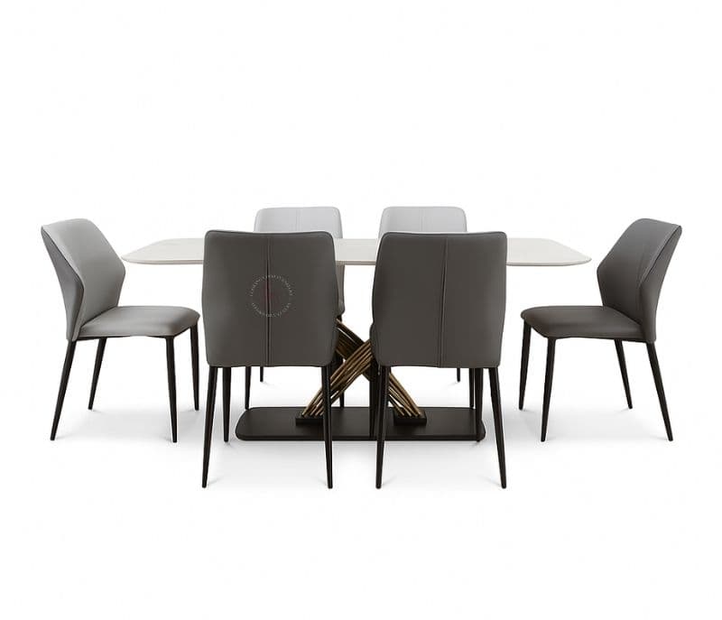 Dt-6101-dc-9145 marble top table with 6 chairs (WF OTD)