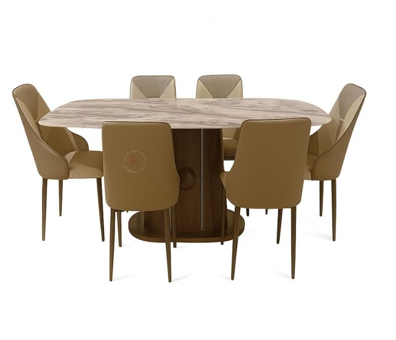 T03/BA03 Dining set 1+6 chairs with marble top table(BTM OTD)