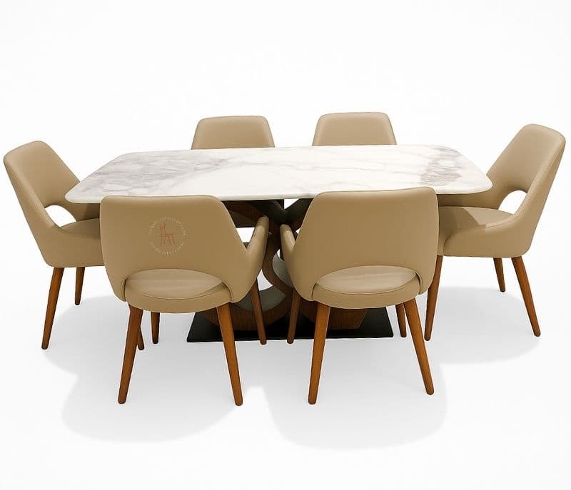 673/B609 6 chairs with marble top (BTM OTD)