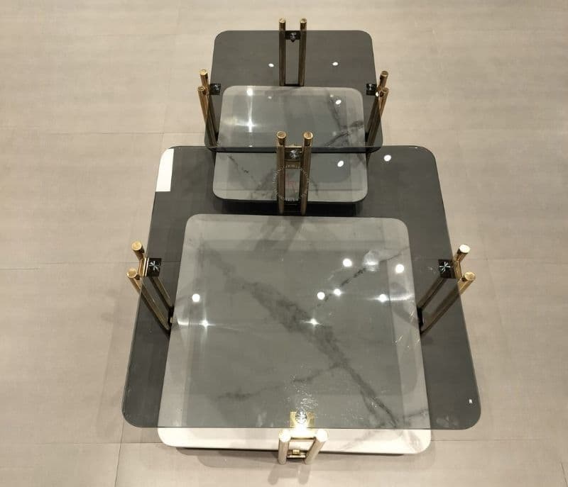 Image 7 for Centre Table - E-38 Glass & Marble Top, Metal Gold Base (CP OTD)