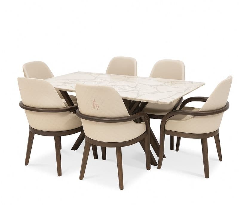 DT33/Ash 381 Marbel Top With 6 Chairs (HYD OTD)