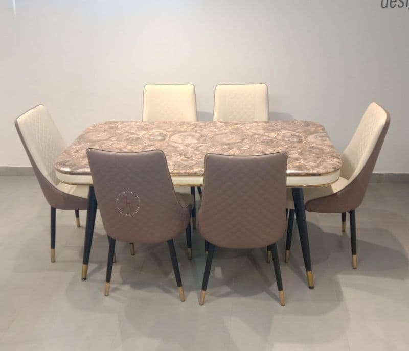 C-140/282-2#160*90 / Y10 Chairs 1+6 Table Marble with Ms leatherette (EC)