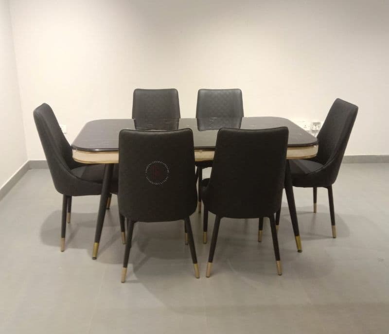 C140 T706 /Y10 Ch 1+6 Chairs Table  Marble top with Leatherette upholstery (EC)