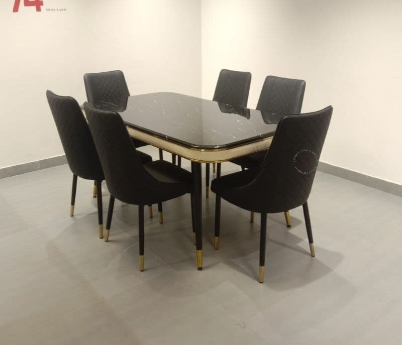 Image 2 for C140 T706 /Y10 Ch 1+6 Chairs Table  Marble top with Leatherette upholstery (EC)
