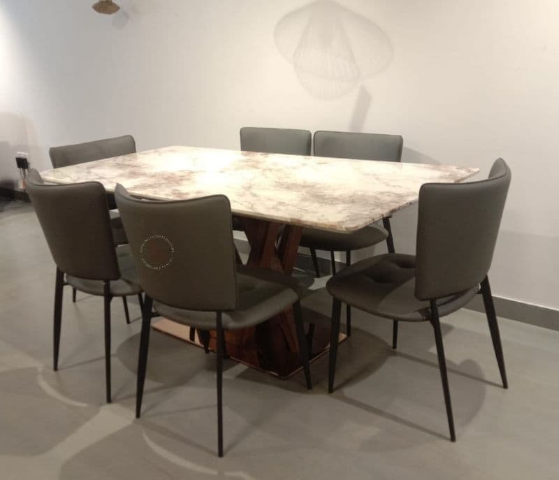 Image 2 for DT T63 180*90 / DC0028 Chairs 1+6 Table Marble with Ms leatherette (EC)