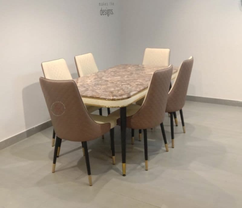 Image 2 for C-140/282-2#160*90 / Y10 Chairs 1+6 Table Marble with Ms leatherette (EC)