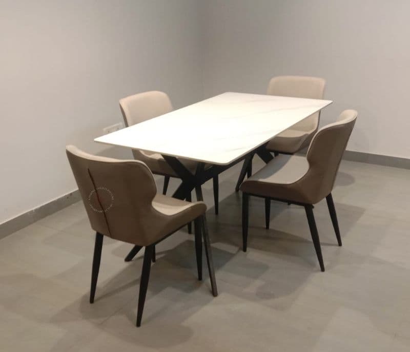 Image 2 for C-127 140 X 80 Table X009 Dark Grey Chairs 1+4 Table Marble with Ms leatherette (EC)