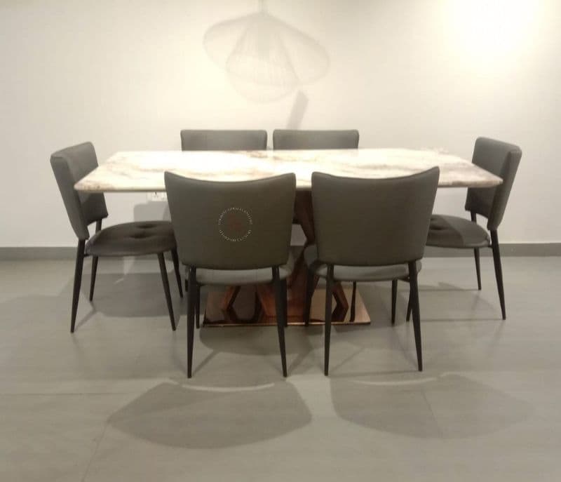DT T63 180*90 / DC0028 Chairs 1+6 Table Marble with Ms leatherette (EC)