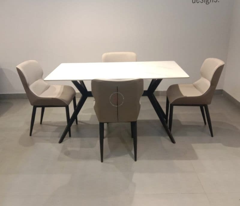C-127 140 X 80 Table X009 Dark Grey Chairs 1+4 Table Marble with Ms leatherette (EC)