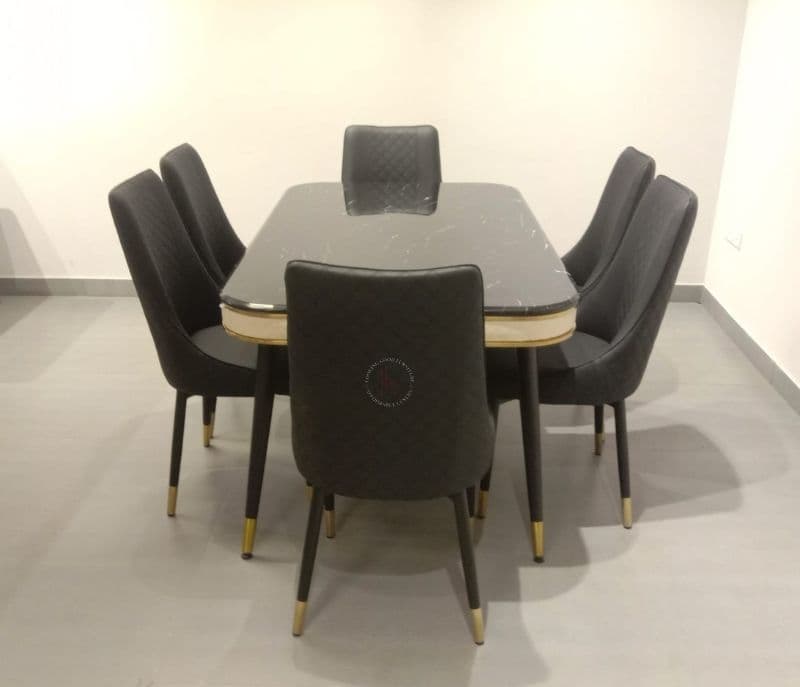 Image 3 for C140 T706 /Y10 Ch 1+6 Chairs Table  Marble top with Leatherette upholstery (EC)