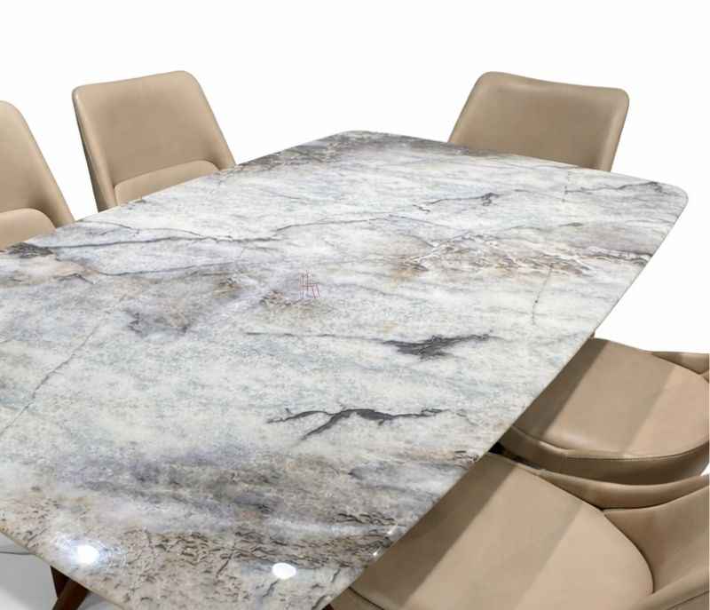 Image 7 for 6662/603 1+6 Seater With 5D Marble Solid Rubberwood Base With PVD Base Rubber Wood Chairs Dining Set (BWD OTD)