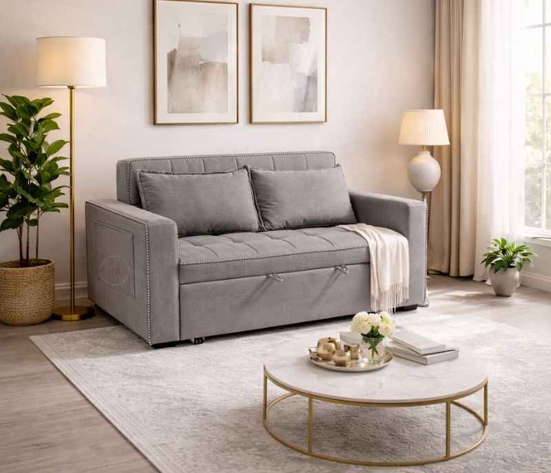 Image 3 for Anke Sofa Cum Bed 3 Seater Suede Fabric (Grey) (HYD)(BWD)