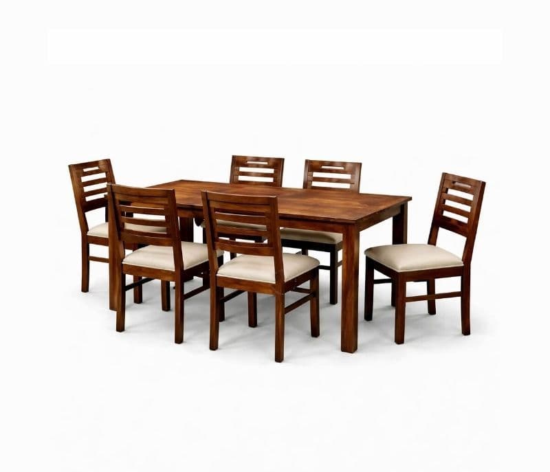 Image 3 for MH Premium Sheesham Wood 6 Seater Dining Set with Cushioned Chair (WH)