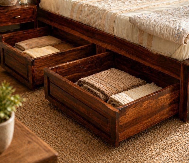 Image 3 for Rudolf King Size Box strorage Shesham Wood Storage Premium Solid Sheesham Wood Honey Finish (WF)(EC)
