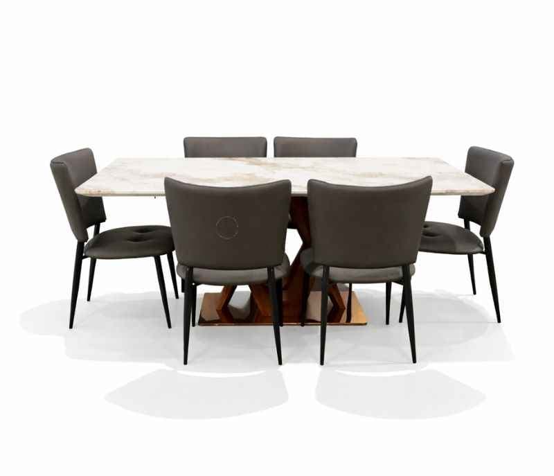 Image 2 for T63 180*90 6 Seater Marble Dining Set with Premium Leatherette Upholstery