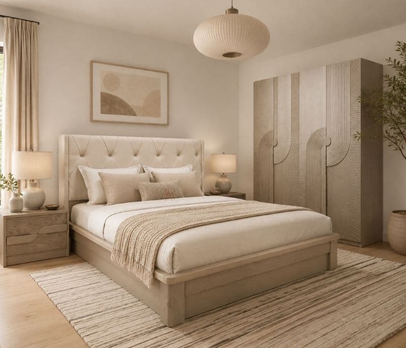 Image 3 for 21004 Bedroom Set King Size Hydraulic Bed 2 Bed Side Tables & Wardrobe (WF)