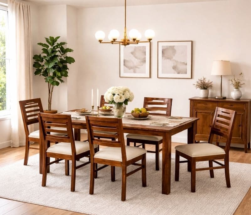 Image 2 for MH Premium Sheesham Wood 6 Seater Dining Set with Cushioned Chair (WH)