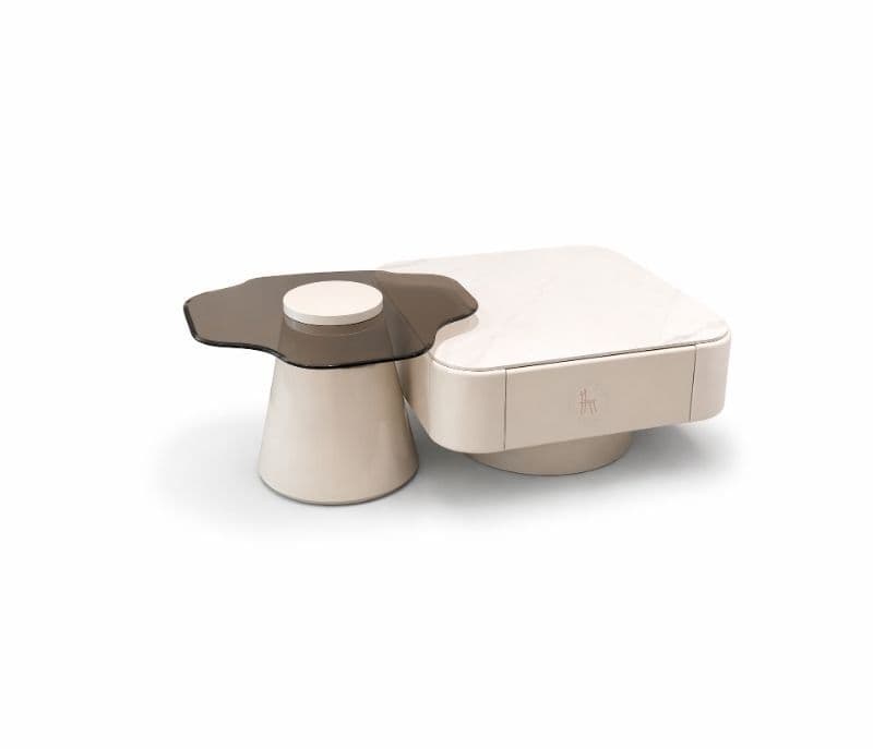 Image 5 for 3126C Marble Top With Wood Base With Drawers Storage And Corner Table Glass Top