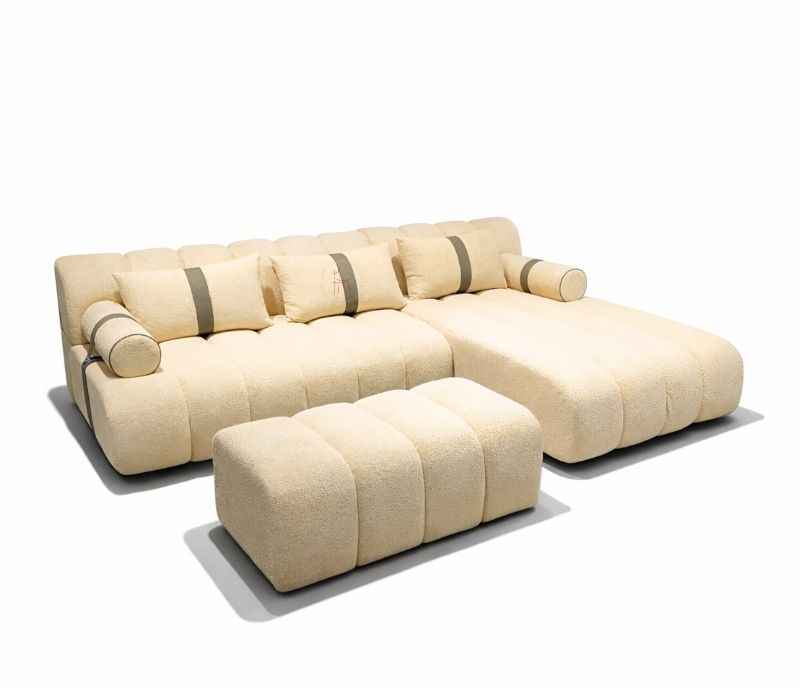 Image 3 for Compa Sofa 3+ Lounger Plus Puffy Buckle Fabric Upholstery Solid Miranda Wood (WH)