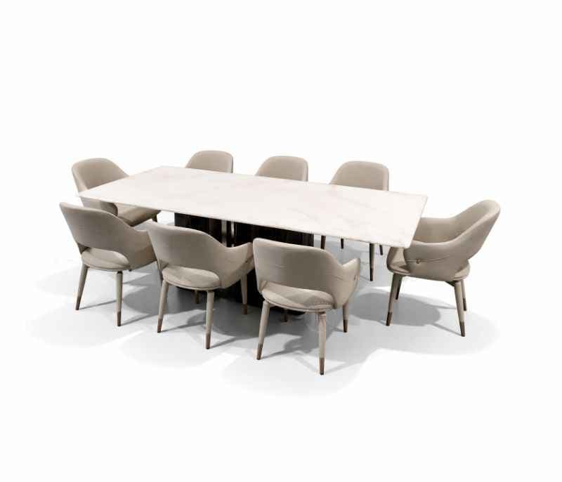 Image 4 for DINING TABLE 1088+DBH+DINING CHAIR X-16 Onyex Marble Top With Ash Wood Base And Metal Strip