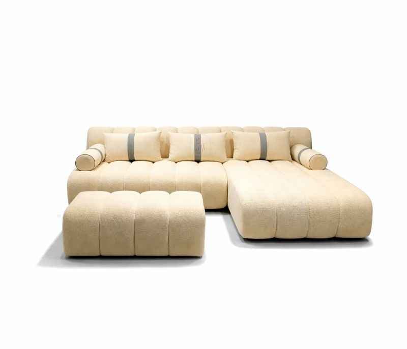 Image 4 for Compa Sofa 3+ Lounger Plus Puffy Buckle Fabric Upholstery Solid Miranda Wood (WH)