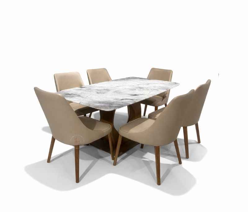 Image 2 for 6662/603 1+6 Seater With 5D Marble Solid Rubberwood Base With PVD Base Rubber Wood Chairs Dining Set (BWD OTD)