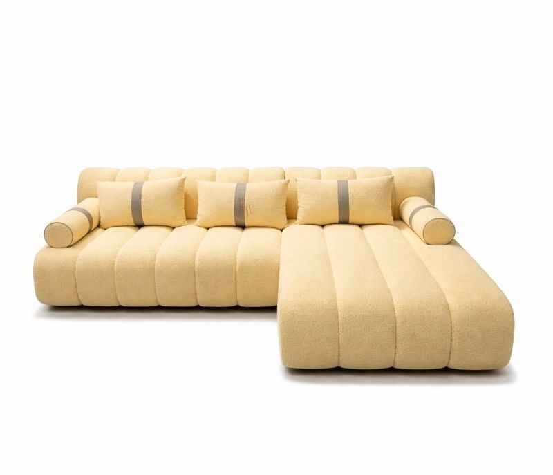 Image 5 for Compa Sofa 3+ Lounger Plus Puffy Buckle Fabric Upholstery Solid Miranda Wood (WH)