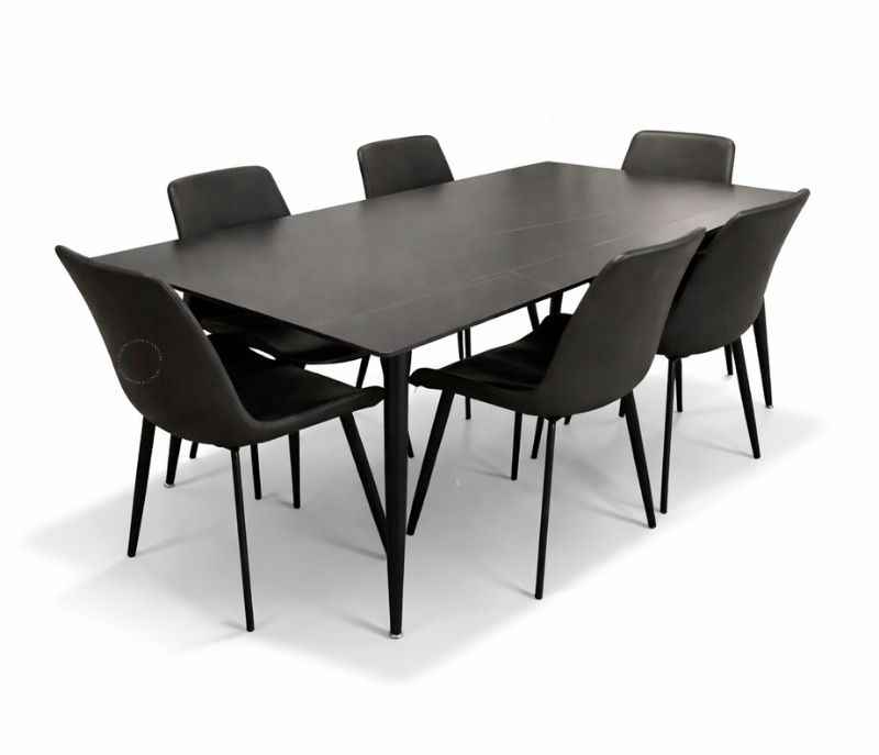 Image 4 for Mendy 1+6 Seater Sintered Marble With Leatherette Upholstery Dining Set (BSK OTD)