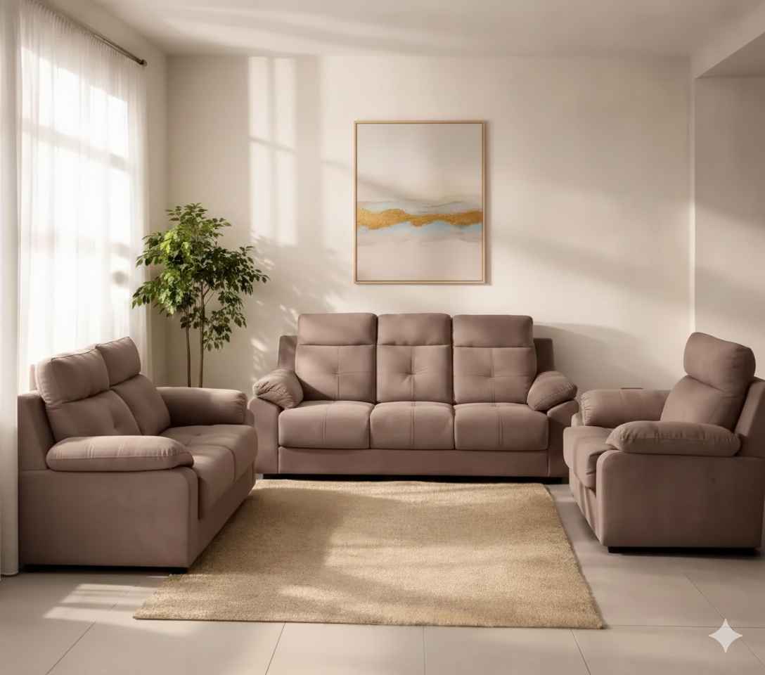 Image 1 for Atlas Comfort Sofa 3+2+1 Seater Velvet Suede Fabric Brown