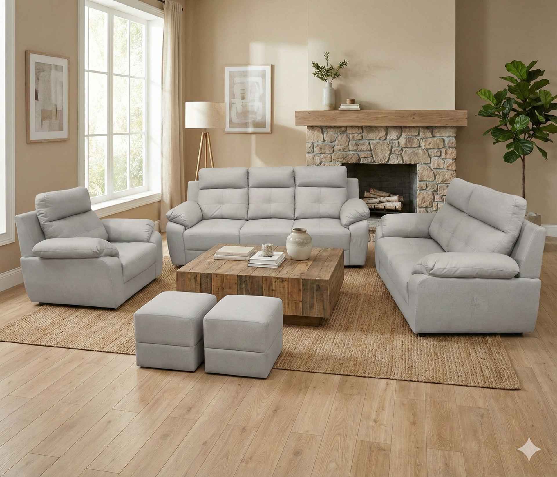 Image 2 for Atlas Comfort Sofa 3+2+1 Seater Velvet Suede Fabric (Light Grey)