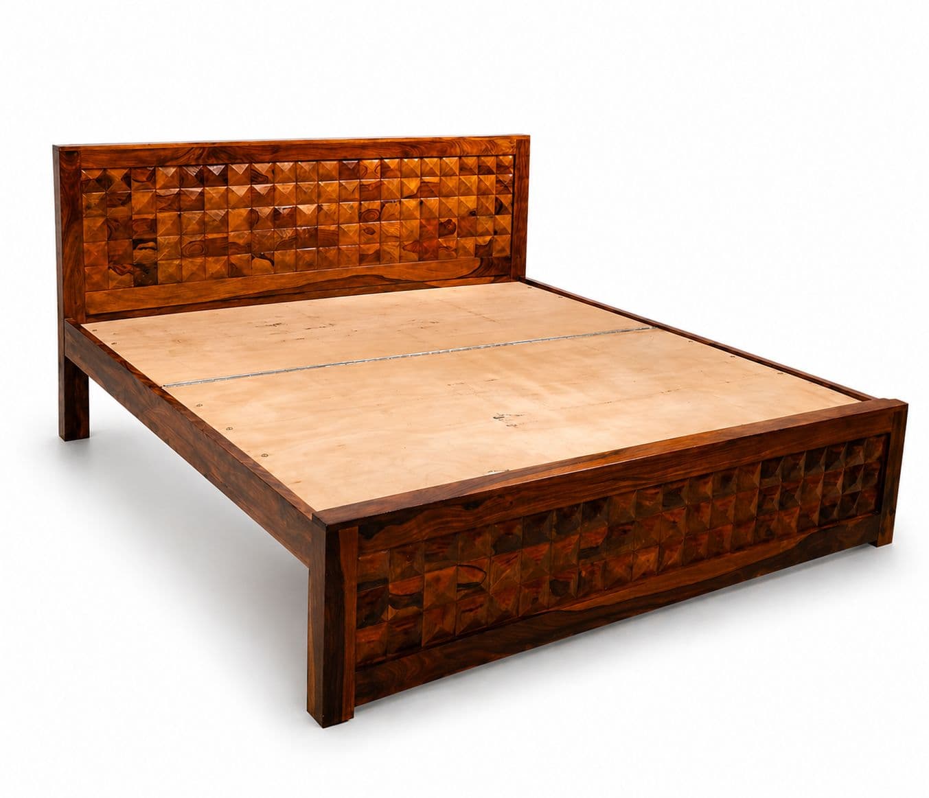 Image 5 for Diamond Cot Queen Size Without Storage Sheesham Wood Premium Solid Sheesham Wood Honey Finish