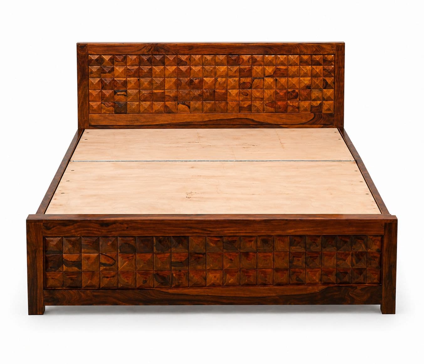 Image 4 for Diamond Cot Queen Size Without Storage Sheesham Wood Premium Solid Sheesham Wood Honey Finish
