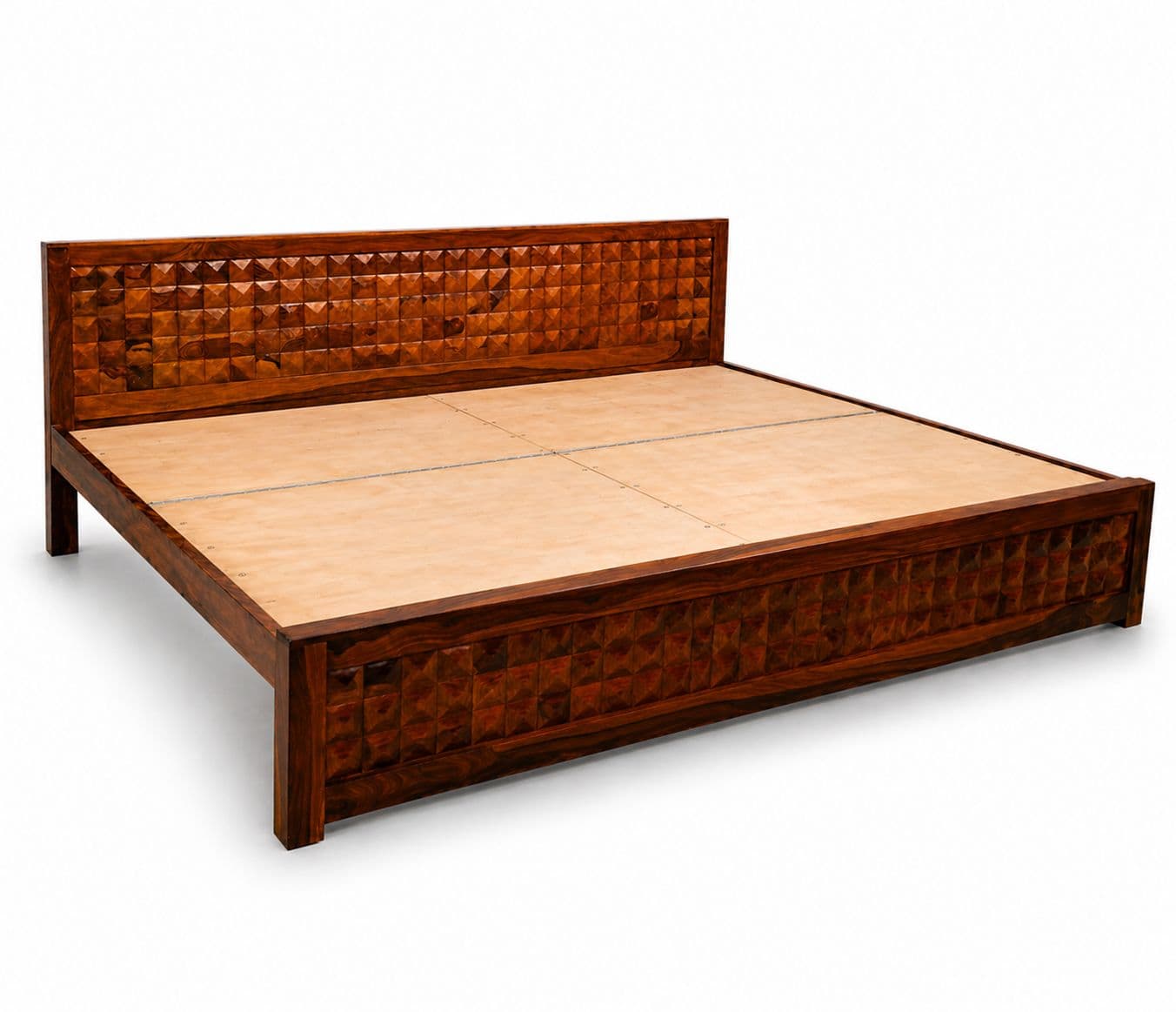 Image 2 for Diamond Cot Without Storage Sheesham Wood Queen Size Premium Solid Sheesham Wood Honey Finish (BS-BTM)