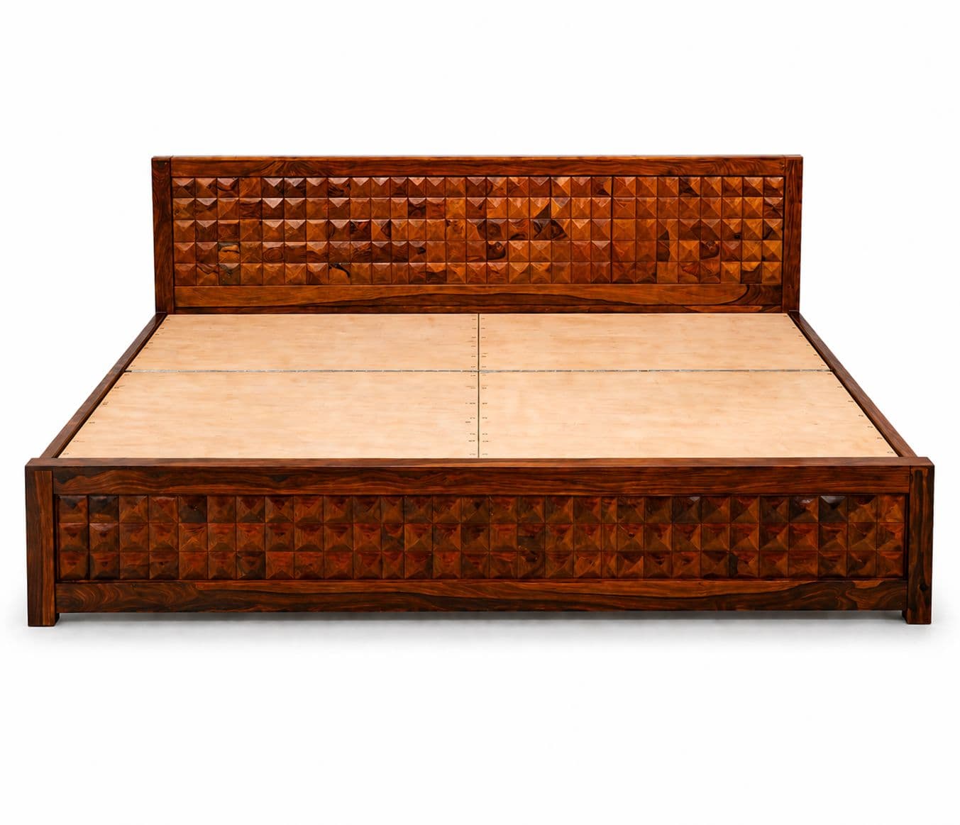 Image 3 for Diamond Cot Without Storage Sheesham Wood Queen Size Premium Solid Sheesham Wood Honey Finish (BS-BTM)